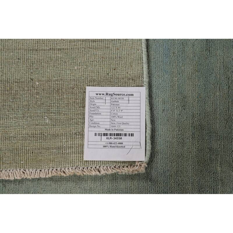 Green Gabbeh Modern Foyer Rug Hand-Knotted Accent Wool Carpet - 2'9"x 4'0"