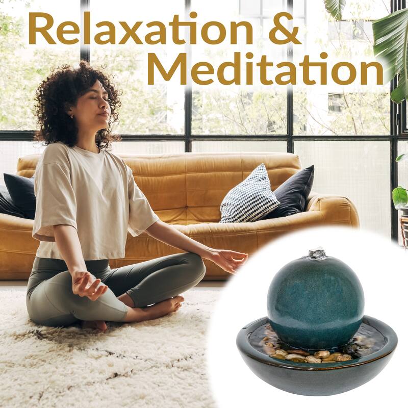 Sunnydaze Ceramic Indoor Tabletop Water Fountain with Orb - 7-Inch