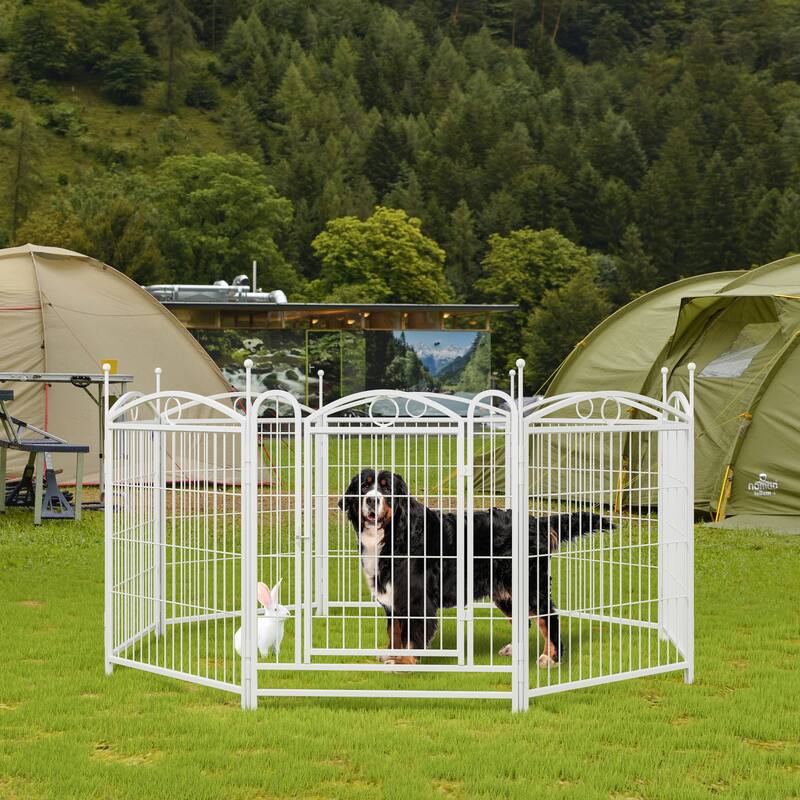 Dog Playpen 32 inch 8 Panels Metal Dog Pen Pet Dog Fence with Doors, Heavy Duty Dog Fence Puppy Pen Foldable Pet Exercise Pen
