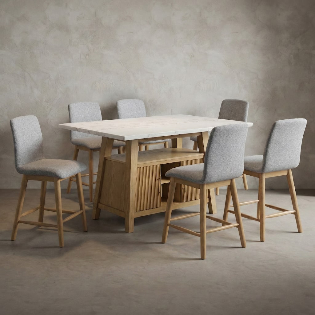 Furniture of America Nayel Modern 7-Piece Genuine Marble Counter Height Dining Table Set