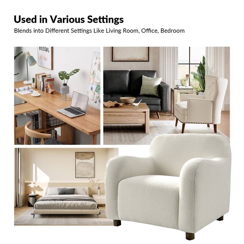 Wayne 35" Wide Boucle Upholstered Teddy Accent Chair with Solid Wood Legs Set of 2 by HULALA HOME
