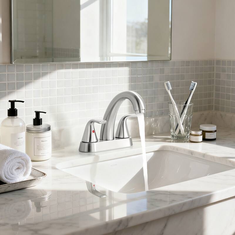 WOWOW 4 in. Centerset Double Handle High Arc Bathroom Sink Faucet