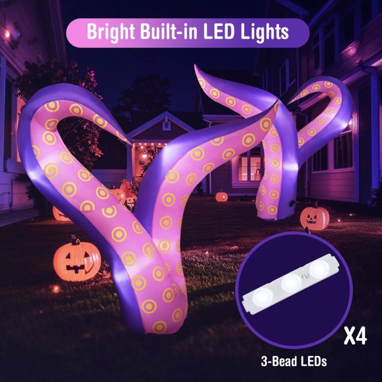 Multi-Color Polyester 6.5ft Inflatable Halloween Tentacles with LED Lights