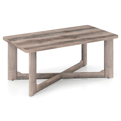 Grey Rubber Wood Farmhouse Coffee Table with X-Base and Sturdy Legs - 44" x 23.5" x 18.5"