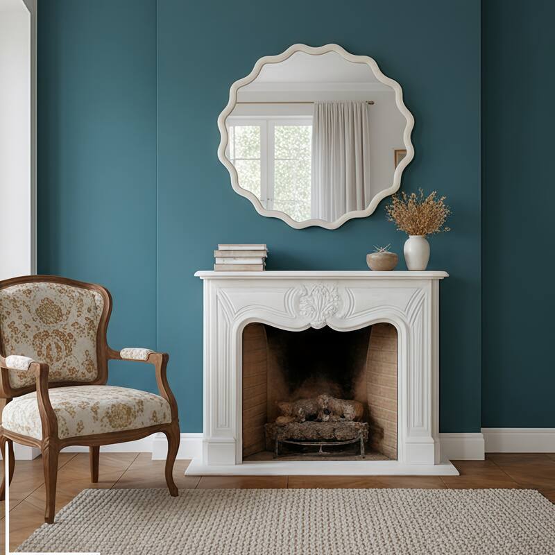 GDFStudio - Primeva Organic Wavy Round Solid Wood Decorative Wall Mirror with Sculptural Frame Design