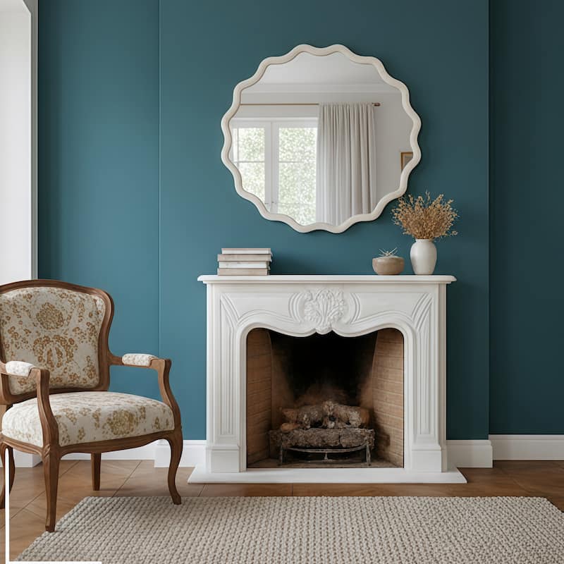 White Wavy Round Solid Wood Decorative Mirror - Bedroom, Bathroom, Living Room, Entryway