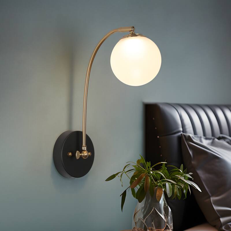 Icey 1-Light Modern Frosted Glass LED Black Gold Wall Sconce Globe Bathroom Vanity Light - 4.7" L x 12" W x 15" H