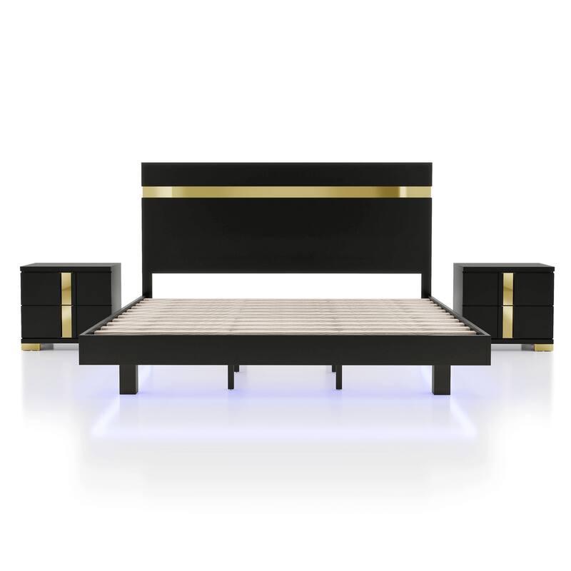 Furniture of America Halifax Modern 3-Piece Wood Platform Bedroom Set with Underbed LED