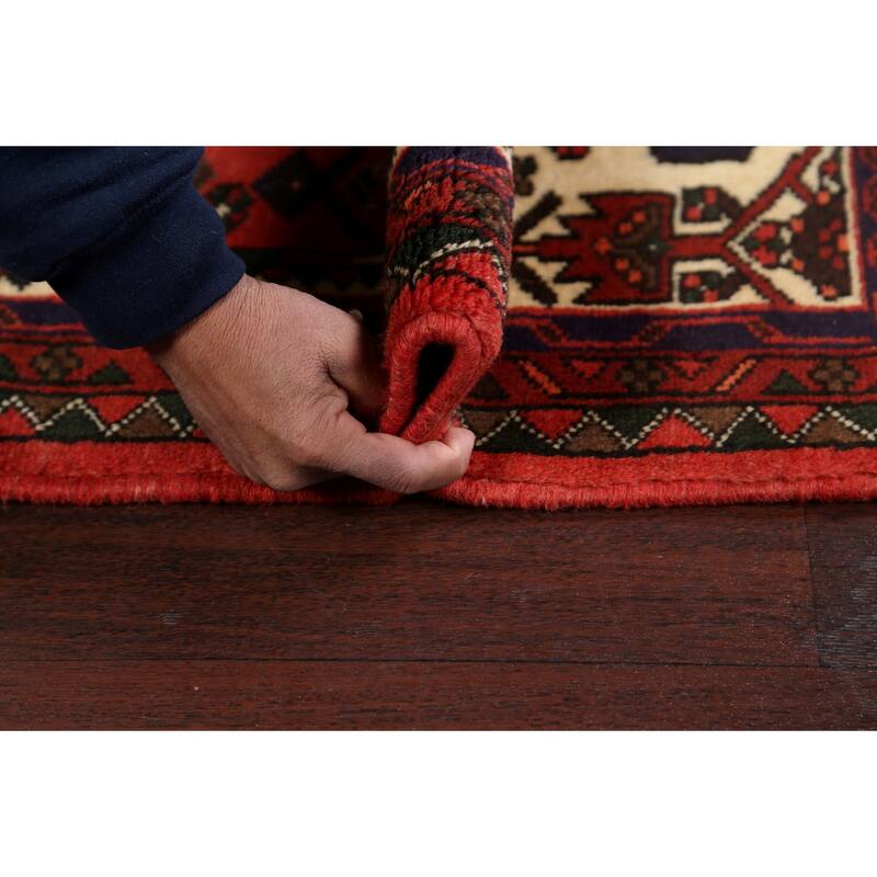 Geometric Hamedan Persian Area Rug Wool Handmade Foyer Carpet - 3'2" x 4'11"