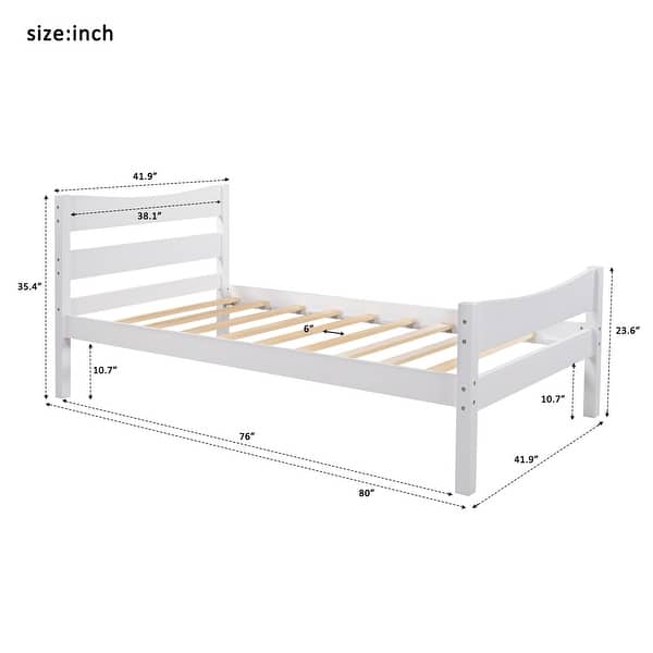 dimension image slide 1 of 3, Classic Design Easy to Clean Twin Size Wood Platform Bed with Headboard and Wooden Slat Support