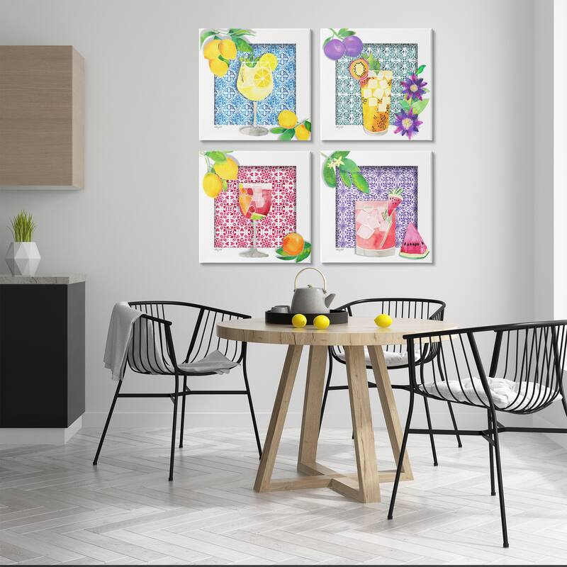Stupell Bright Patterned Fruit Cocktails Canvas Wall Art Design By Hillary Holt (Set of 4)