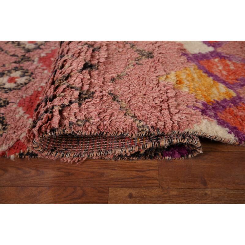 Moroccan Oriental Area Rug Handmade Geometric Pink Wool Carpet - 7'6" x 10'6"