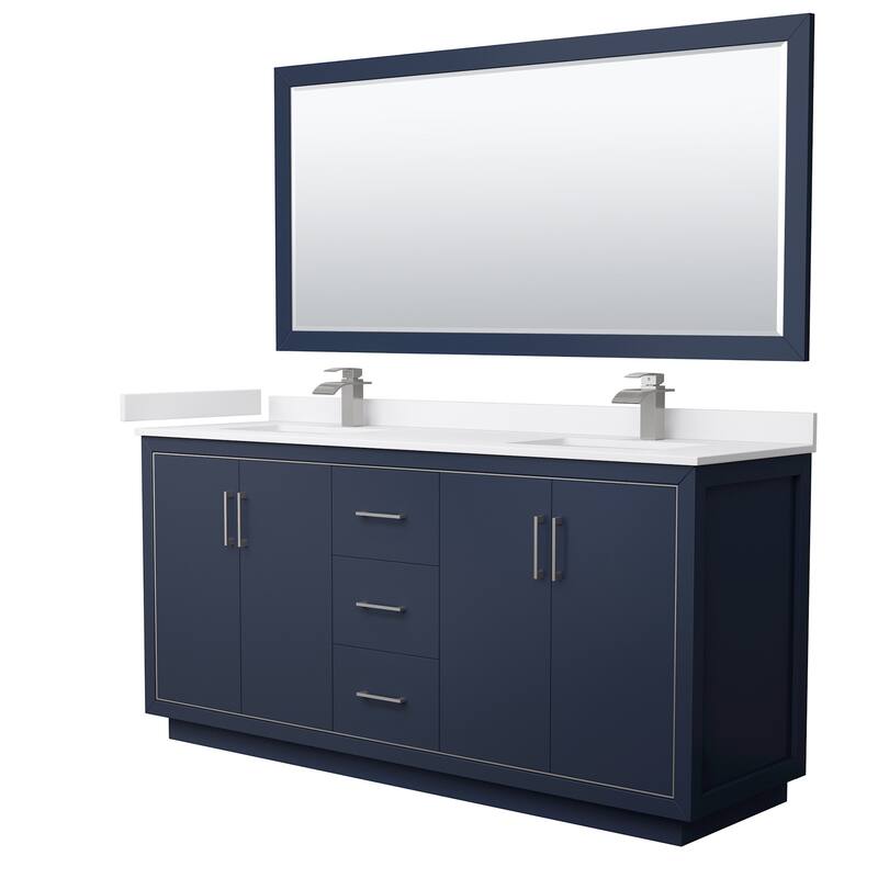 Wyndham Collection WCF1111-72D-VCA-M70 Icon 72" Free Standing Double - Dark Blue / White Cultured Marble Top / Brushed - Painted