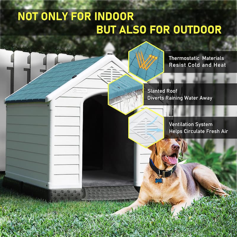 BOSSIN Insulated & Waterproof Dog House, Indoor/Outdoor Puppy Shelter with Elevated Floor & Liner for All Size Dogs