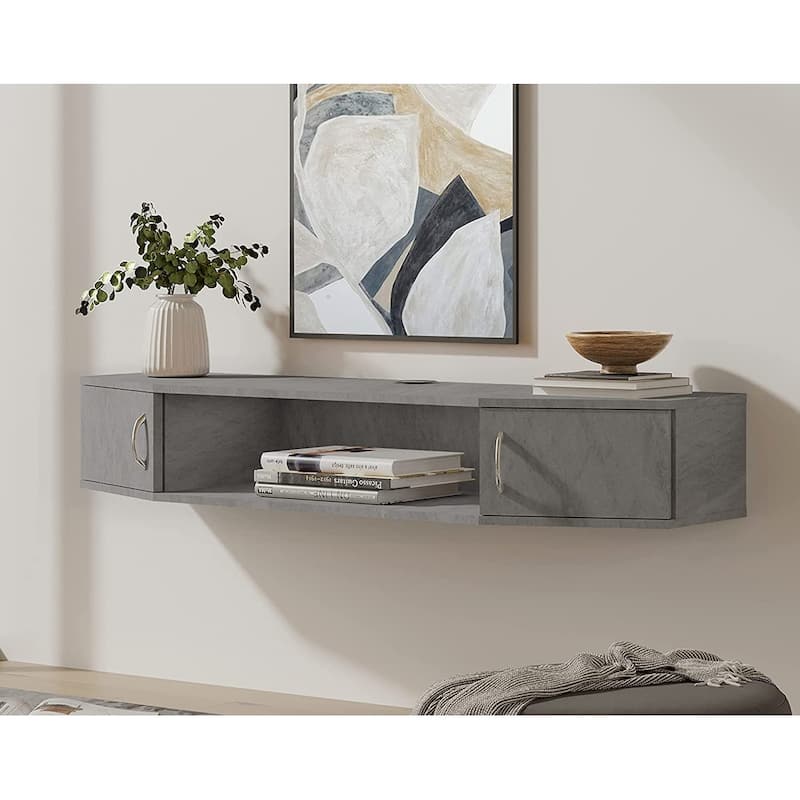 FITUEYES Wall Mounted TV Media Console Floating Desk Storage Hutch