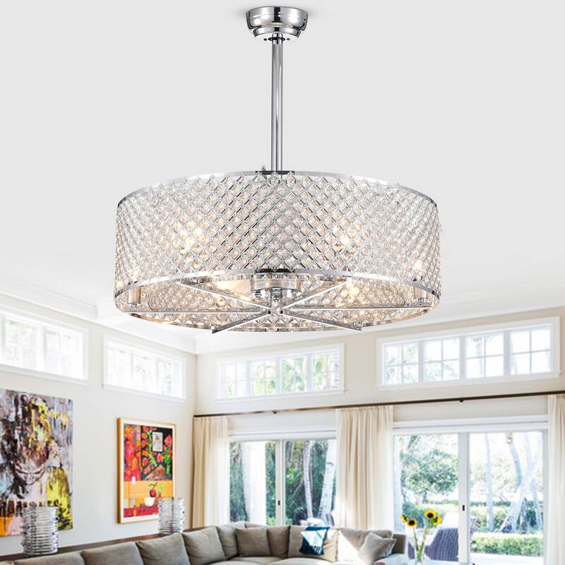 Miyaka Chrome 6-light Lighted Crystal Ceiling Fan