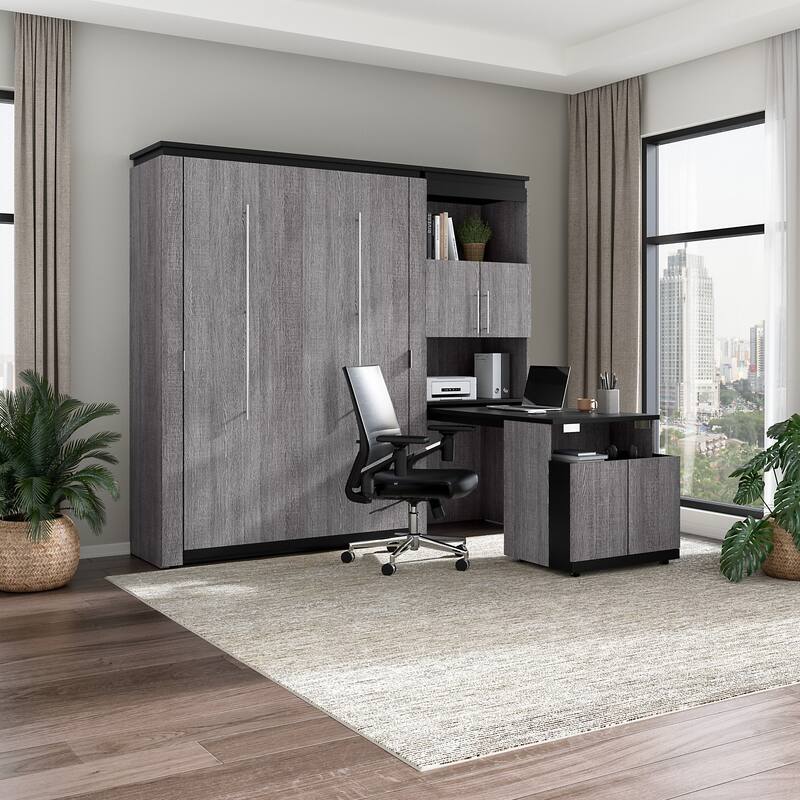 Orion Full Murphy Bed with Storage Cabinet and Fold-Out Desk by Bestar