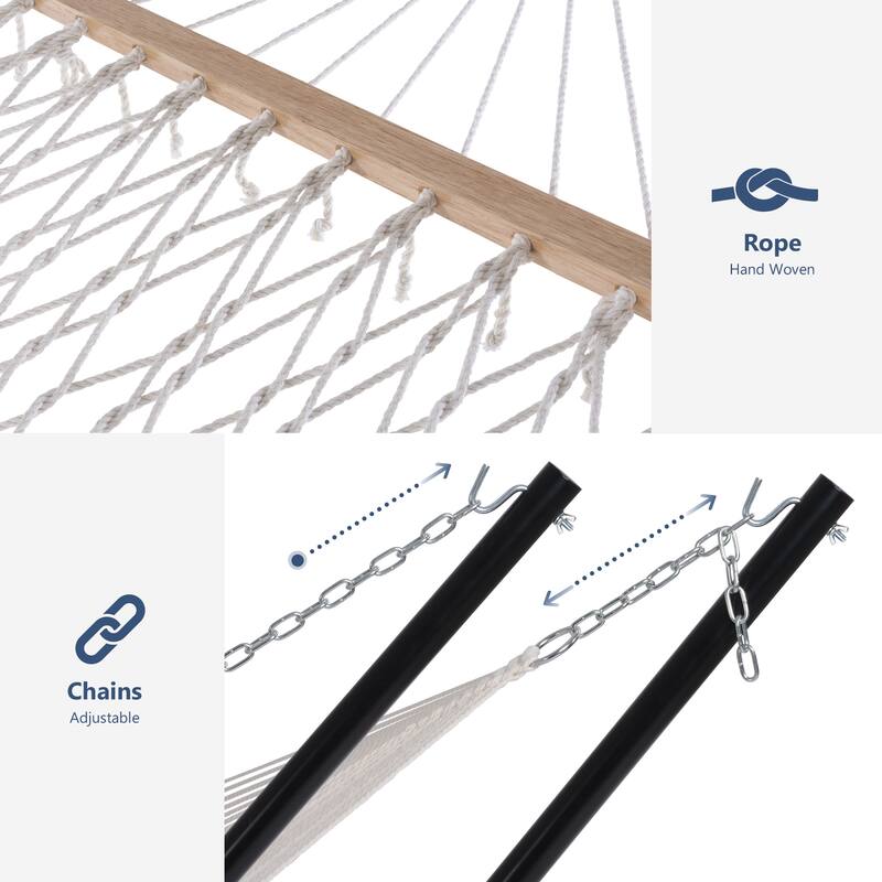 Double Hammock with Stand, Two Person Cotton Rope Hammock