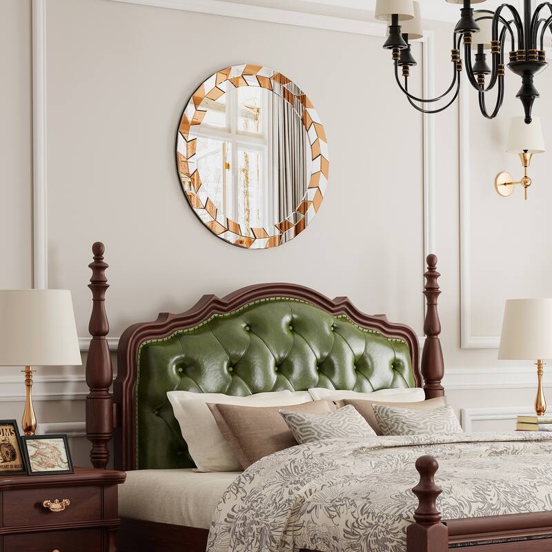 Large Sunburst Glass Round Wall Mirror