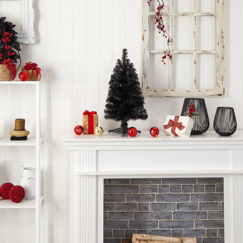 2ft. Black Artificial Christmas Tree with 35 LED Lights & 72 Branches - Bold Modern Holiday X-Mas Décor