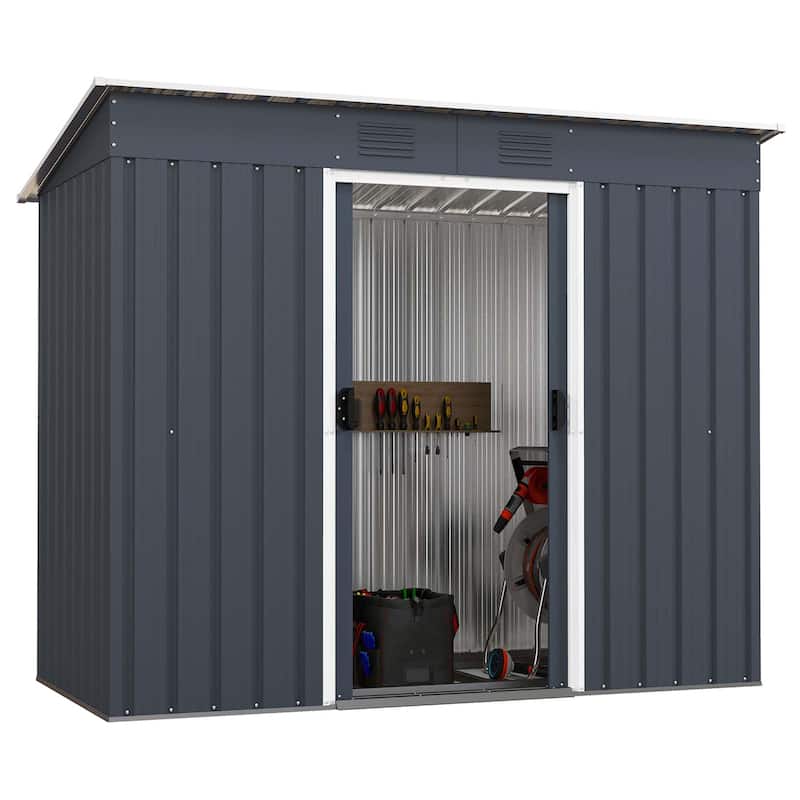 Costway 3.6' x 7.1' Outside Garden Storage Shed Tool House with Ground - See Details - Grey - See Details