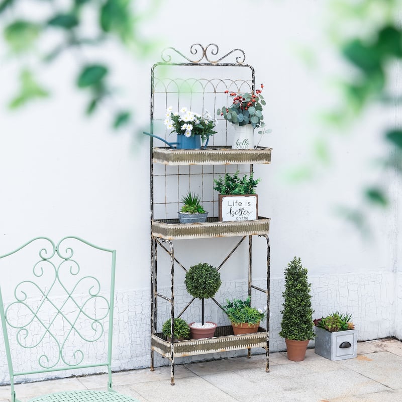Glitzhome Farmhouse 3 Tier Metal Outdoor Shelving Planter Stand Indoor Storage Rack