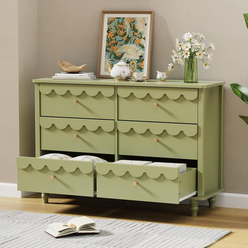 Lace Trim 6-Drawer Dresser with Nightstand Kids' Bedroom Dream Storage
