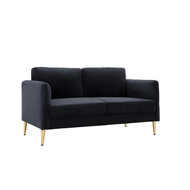 US PRIDE FURNITURE 60.63" W Mid-Century Corduroy Fabric Loveseat - Black