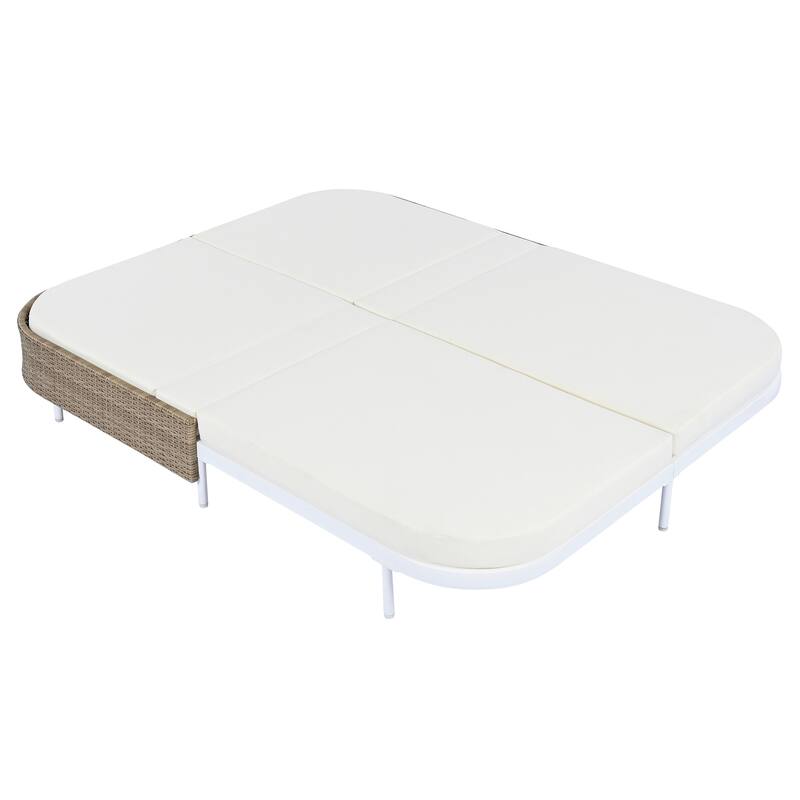 Outdoor Iron Double Daybed Sunbed with Adjustable Back & Pillows