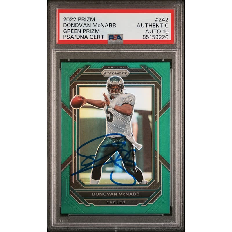 Donovan McNabb 2022 Panini Green Prizm Signed Card #242 Auto Graded PSA 10 59220 - 8'6" x 11'6"