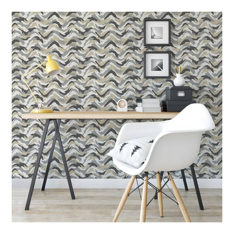 Brewster Stealth Grey Camo Wave Wallpaper - 20.5 x 396 x 0.025