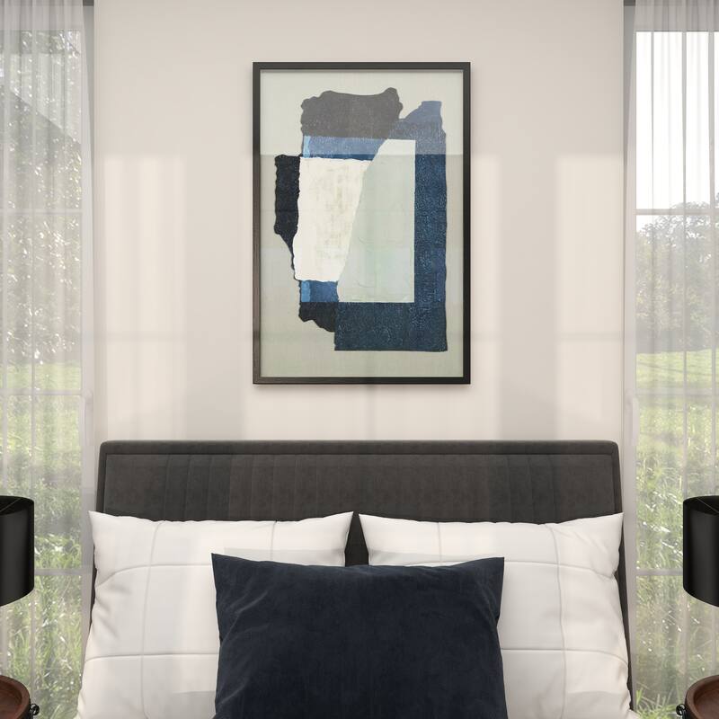 Gray Canvas Mixed Media Inspired Abstract Framed Wall Art with Black