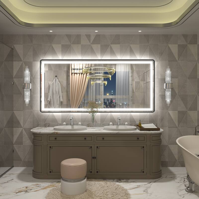 UL Certified Black Metal Framed LED Front Light and Backlit Anti-Fog Wall Bathroom/ Vanity Mirror