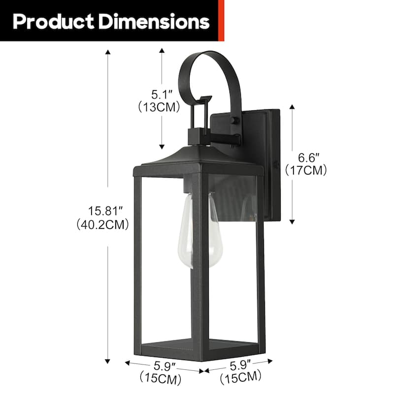 Castle 1-Light 15.81in. Outdoor Wall Light with Matte Black Finish and Clear glass shade