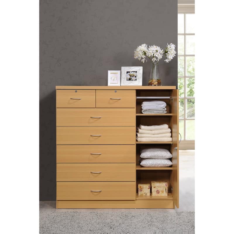 48.25" Beige Rectangular 7-Drawer Chest with Locks and Door