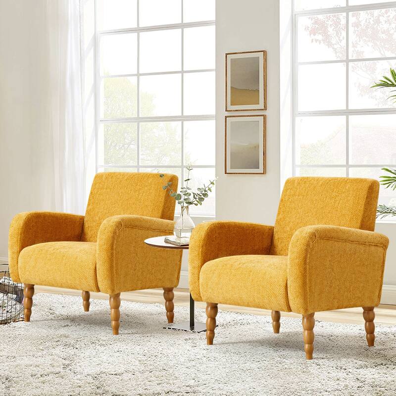Fabric Armchair Accent Chair with Arms & Wood Legs