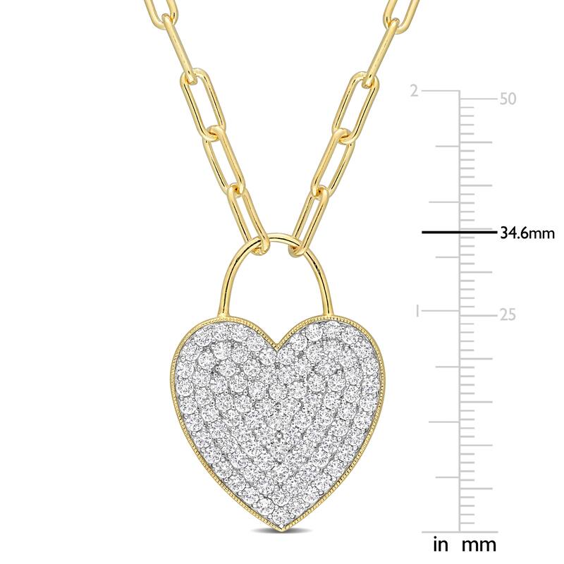 Miadora Created White Sapphire Heart Pendant with Chain in Yellow Plated Sterling Silver