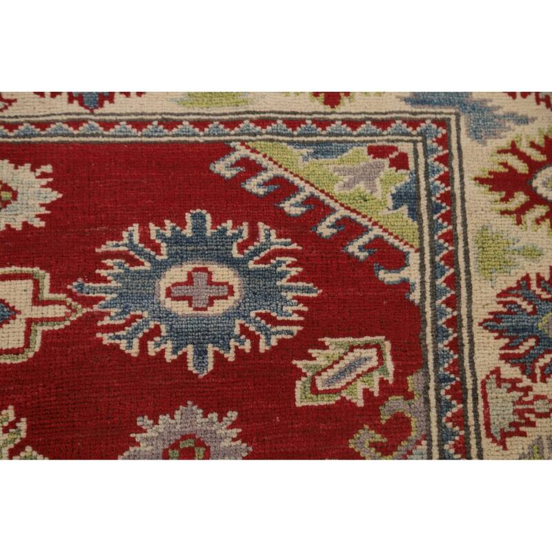 Red Kazak Area Rug Hand-Knotted Traditional Wool Carpet - 5'1" x 6'5"
