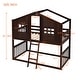 preview thumbnail 11 of 14, Stylish Twin Over Twin Wood House Shaped Bunk Bed With Built-in Ladder and Guardrail, Solid Construction, Espresso
