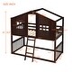 preview thumbnail 9 of 9, Twin Over Twin Bunk Bed With Ladder, House-shaped Bed with Windows, Pine Wooden Bed Frame with Guardrails, Brown