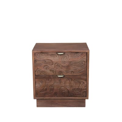 Modern Solid Wood Carved Nightstand with 2 Drawers