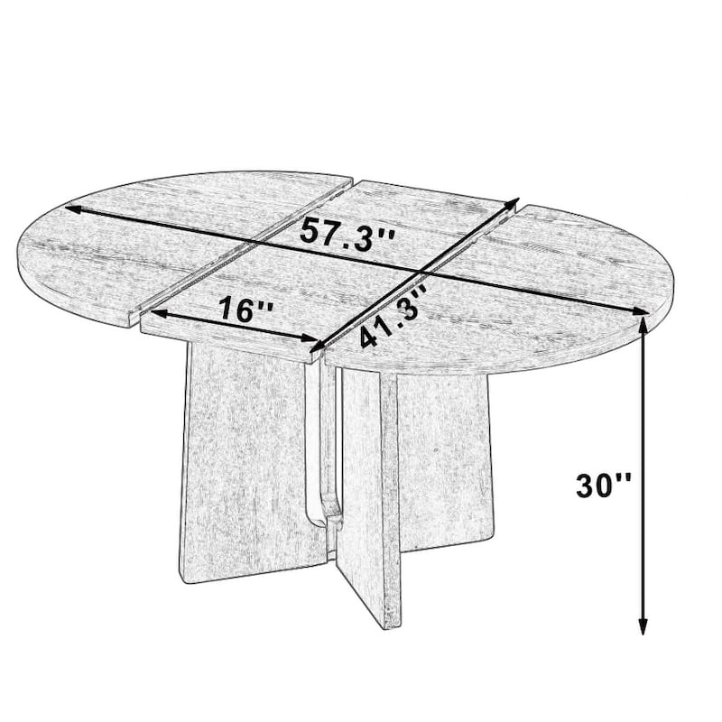 Solid Wood 57.3" Round Dining Table with Extendable Top and Removable Leaf for Gatherings and Family Meals