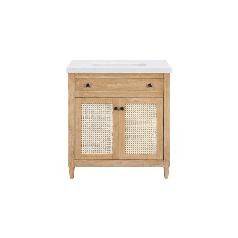 31" Cane Paneled Bathroom Vanity with Engineered Stone Top - 31 L x 22 D x 34 H