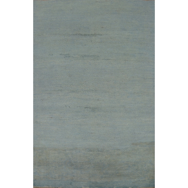Blue Modern Gabbeh Oriental Foyer Rug Solid Handmade Wool Carpet - 3'4"x 4'9"
