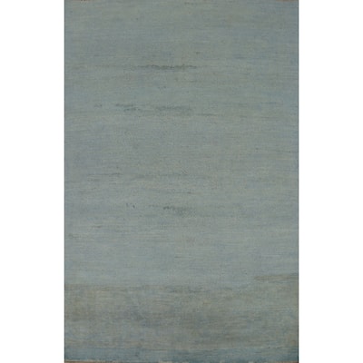 Blue Modern Gabbeh Oriental Foyer Rug Solid Handmade Wool Carpet - 3'4"x 4'9"