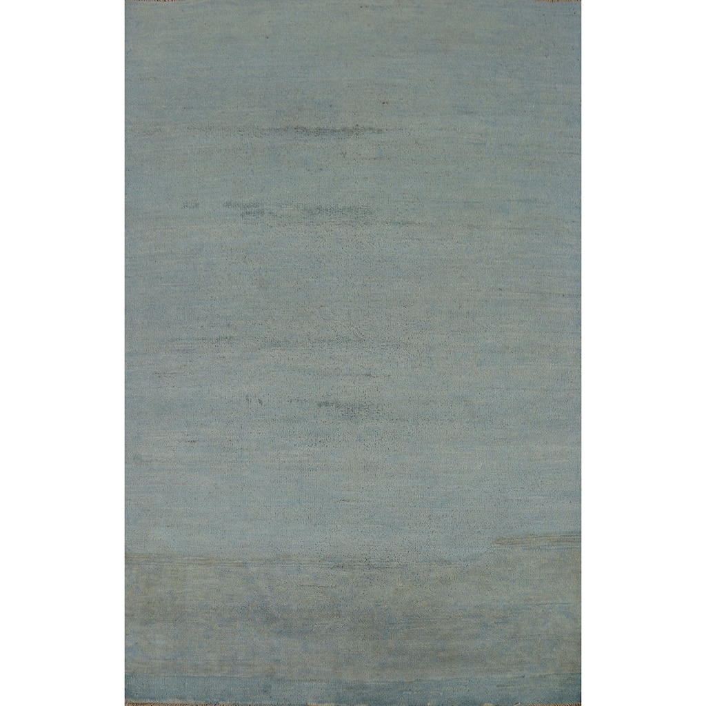 Blue Modern Gabbeh Oriental Foyer Rug Solid Handmade Wool Carpet - 3'4"x 4'9"