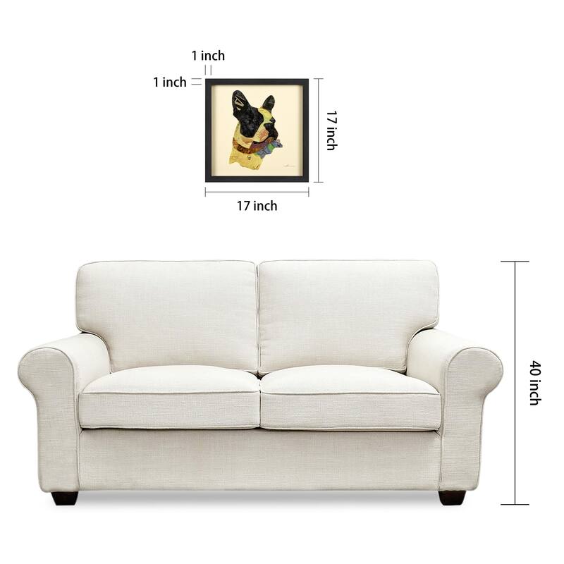 Empire Art "Boston Terrier Closeup" Alex Zeng's dimensional collage, under glass & a black shadow box frame