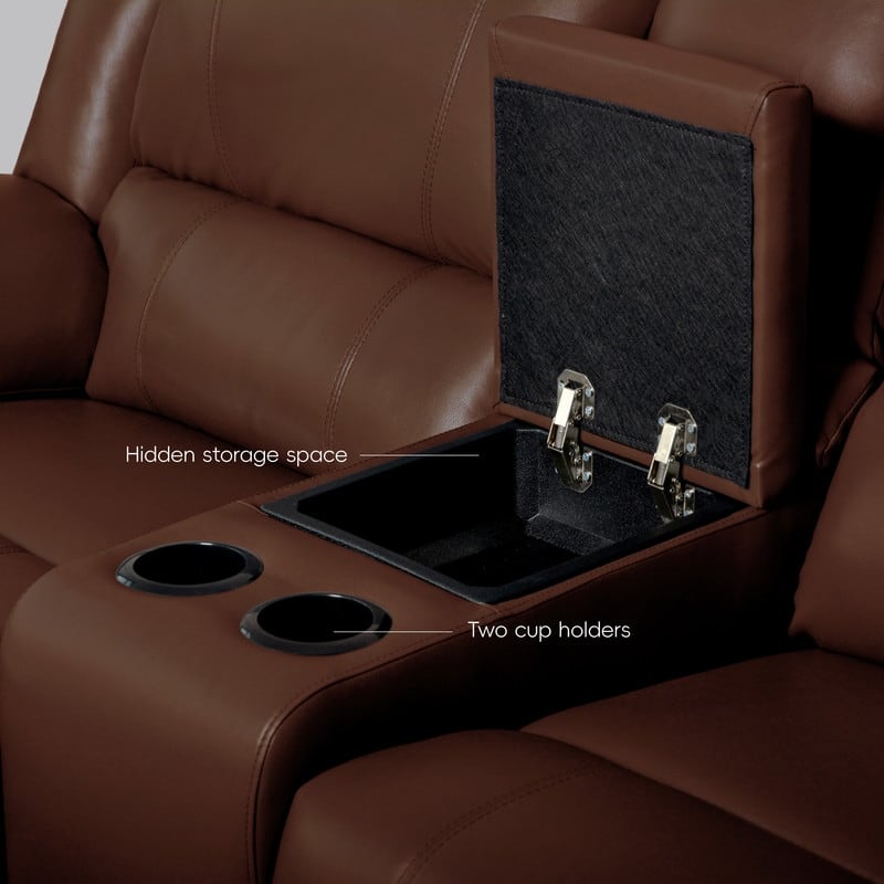 6PCS, 2 Manual Recliners, Faux Leather Reclining Sectional with Center Console