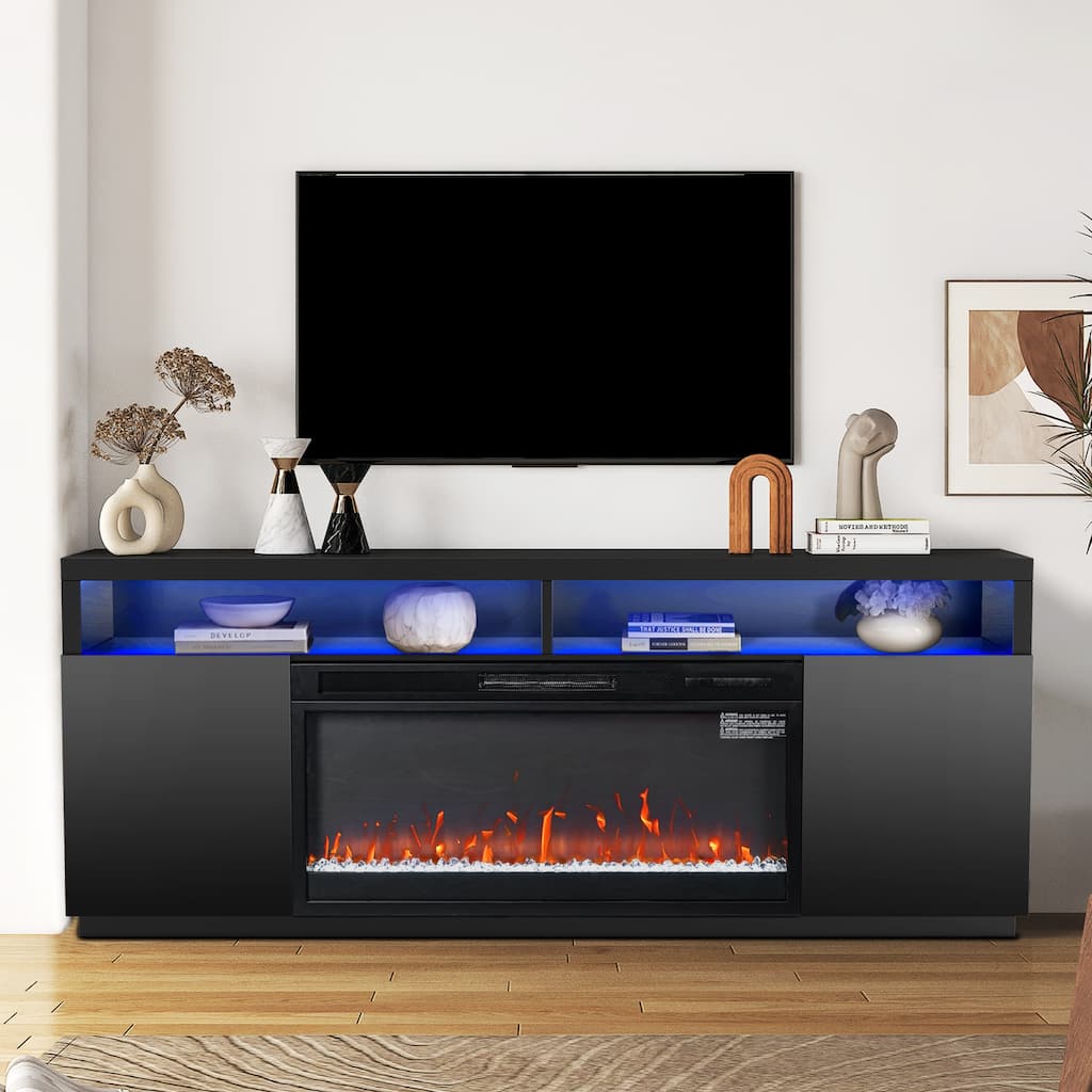 68" Modern Black RGB Electric Fireplace TV Stands Console for TVs Up to 72-inch
