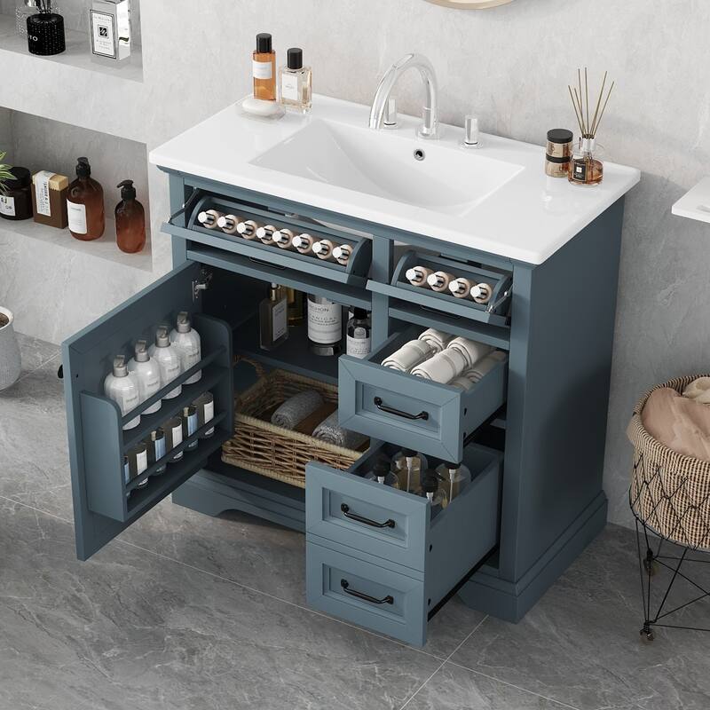 Christopher Knight Home 36" Bathroom Vanity for Elegant Storage and Style - Blue Gray
